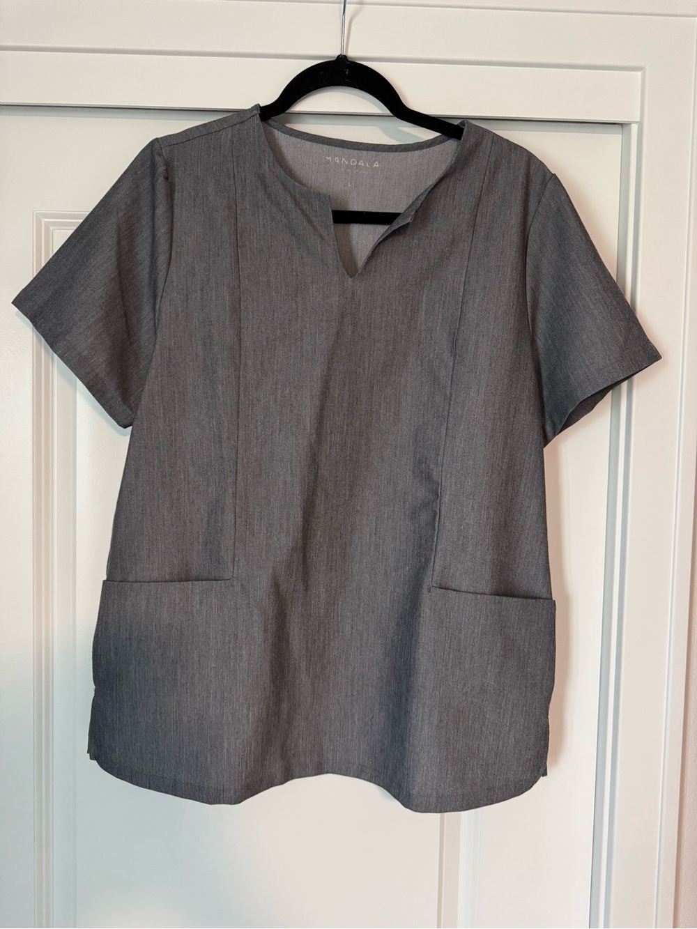 Mandala Scrubs Gray Short-Sleeve Notch-Neck Professional Top and pants